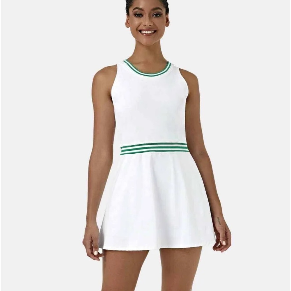 HALARA Everyday Cloudful Air First Place Dress In White Green Large NWT